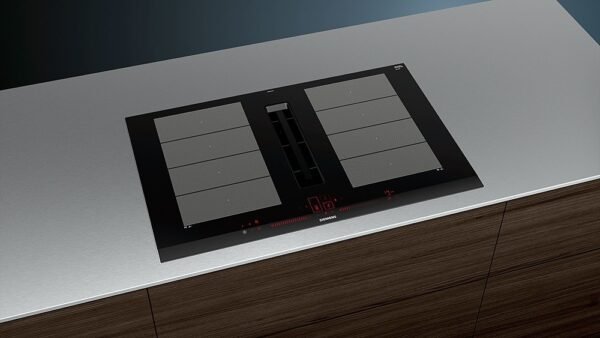 Siemens EX875LX67E Plaque à induction cm. 80 avec hotte intégrée de 622 m3/h - vitrocéramique noire