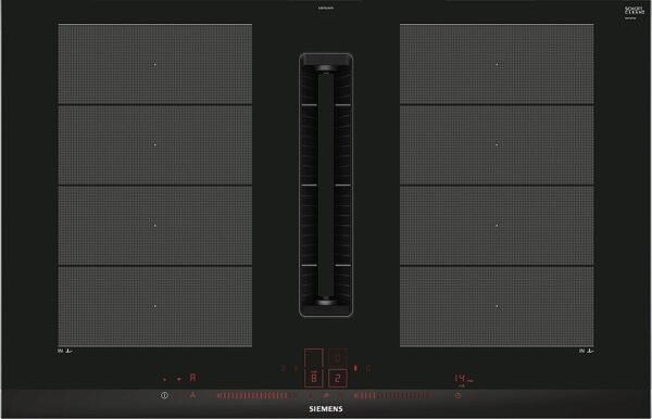 Siemens EX875LX67E Plaque à induction cm. 80 avec hotte intégrée de 622 m3/h - vitrocéramique noire