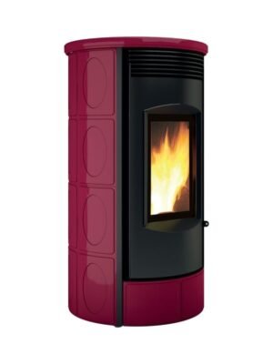 525203 Caminetti Montegrappa LH11V Evoca Xw Poêle à bois à air chaud ventilé 11 kw - revêtement majolique bordeaux brillant