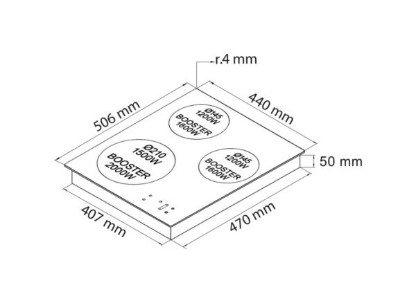 55990-4 Plados Telma PBIM430 Plaque à induction cm. 45 x 51 - 3 zones de cuisson
